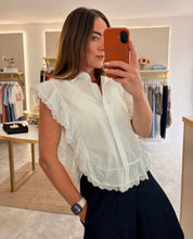 Load image into Gallery viewer, WHITE FRILL DETAIL SLEEVELESS BLOUSE