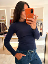 Load image into Gallery viewer, FLEECE LINED LONG SLEEVE BASIC TOP - navy