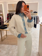 Load image into Gallery viewer, DENIM TRIM KNIT CARDIGAN - cream