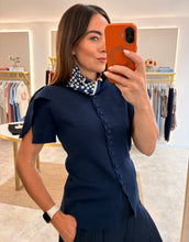 Load image into Gallery viewer, FLUTTER SLEEVE FLAT KNIT CARDIGAN - navy