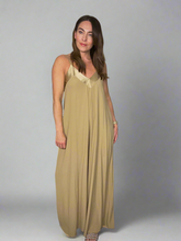 Load image into Gallery viewer, GOLDEN BEIGE SATIN TRIM JUMPSUIT