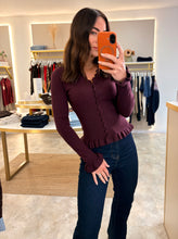 Load image into Gallery viewer, SCALLOP BUTTONED FRILL HEM CARDIGAN - burgundy