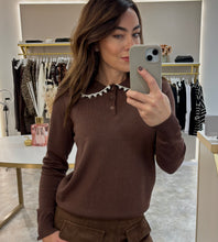 Load image into Gallery viewer, JEWEL ACCENT COLLAR POLO KNIT