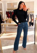 Load image into Gallery viewer, ULTRA SOFT SMOCKED FRILL KNIT TOP- black