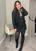 Load image into Gallery viewer, BLACK KNIT CARDIGAN WITH PRINT NECK TIE
