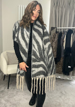 Load image into Gallery viewer, GREY ZEBRA PRINT COSY SCARF