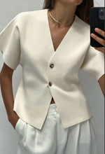 Load image into Gallery viewer, IVORY STRUCTURED SHORT SLEEVE CARDIGAN