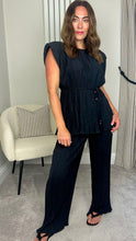Load image into Gallery viewer, SHOULDER PAD PLISSÉ TIE WAIST CO-ORD BLACK