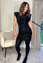 Load image into Gallery viewer, BLACK SEQUIN MINI DRESS