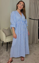 Load image into Gallery viewer, CHEESECLOTH STRIPE DRESS BLUE
