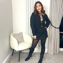 Load image into Gallery viewer, BLACK KNIT CARDIGAN WITH PRINT NECK TIE