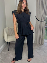 Load image into Gallery viewer, SHOULDER PAD PLISSÉ TIE WAIST CO-ORD BLACK