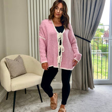 Load image into Gallery viewer, PINK CONTRAST BOW TIE CARDIGAN