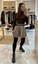 Load image into Gallery viewer, BELTED TWEED STYLE PLEATED MINI SKIRT