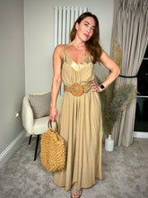 Load image into Gallery viewer, GOLDEN BEIGE SATIN TRIM JUMPSUIT