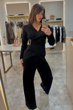 Load image into Gallery viewer, BLACK WRAP DETAIL FLAT KNIT LOUNGE SET