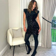 Load image into Gallery viewer, BLACK SEQUIN MINI DRESS