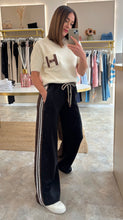 Load image into Gallery viewer, LEOPARD CONTRAST STRIPE WIDE LEG TROUSERS black