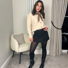 Load image into Gallery viewer, CREAM KNIT CARDIGAN WITH PRINT NECK TIE