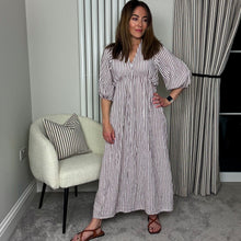 Load image into Gallery viewer, CHEESECLOTH STRIPE DRESS MOCHA