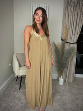 Load image into Gallery viewer, GOLDEN BEIGE SATIN TRIM JUMPSUIT