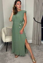 Load image into Gallery viewer, KHAKI SLEEVELESS PLISSE MIDAXI DRESS