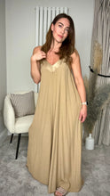 Load image into Gallery viewer, GOLDEN BEIGE SATIN TRIM JUMPSUIT