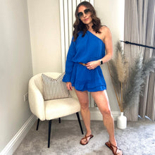 Load image into Gallery viewer, TIERED ONE SHOULDER PLAYSUIT ROYAL BLIE