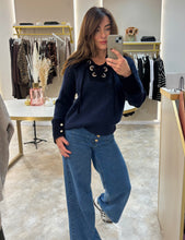 Load image into Gallery viewer, NAVY LACE UP COLLAR KNIT JUMPER