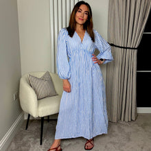 Load image into Gallery viewer, CHEESECLOTH STRIPE DRESS BLUE