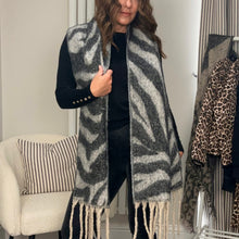Load image into Gallery viewer, GREY ZEBRA PRINT COSY SCARF