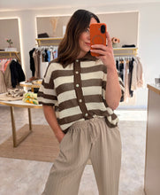 Load image into Gallery viewer, BROWN STRIPE CROCHET KNIT SHIRT
