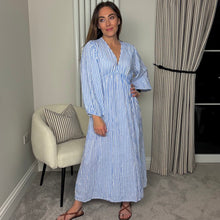 Load image into Gallery viewer, CHEESECLOTH STRIPE DRESS BLUE