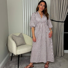 Load image into Gallery viewer, CHEESECLOTH STRIPE DRESS MOCHA