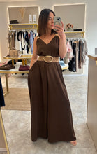 Load image into Gallery viewer, GOLD STATEMENT BUCKLE ELASTICATED SUEDETTE BELT-taupe