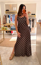 Load image into Gallery viewer, BROWN/BLUE POLKA DOT CAMI DRESS