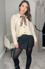 Load image into Gallery viewer, CREAM KNIT CARDIGAN WITH PRINT NECK TIE