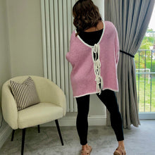 Load image into Gallery viewer, PINK CONTRAST BOW TIE CARDIGAN