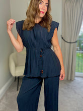 Load image into Gallery viewer, SHOULDER PAD PLISSÉ TIE WAIST CO-ORD BLACK