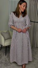 Load image into Gallery viewer, CHEESECLOTH STRIPE DRESS MOCHA