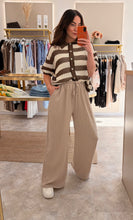 Load image into Gallery viewer, BROWN STRIPE CROCHET KNIT SHIRT