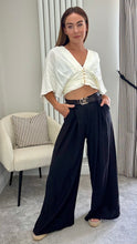 Load image into Gallery viewer, BELTED TAILORED PALAZZO TROUSERS- BLACK