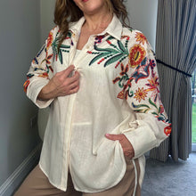 Load image into Gallery viewer, CREAM EMBROIDERED TRIBAL SHIRT