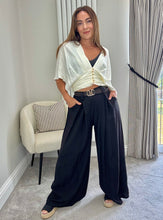 Load image into Gallery viewer, BELTED TAILORED PALAZZO TROUSERS- BLACK