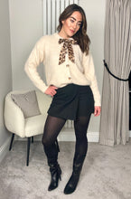 Load image into Gallery viewer, CREAM KNIT CARDIGAN WITH PRINT NECK TIE