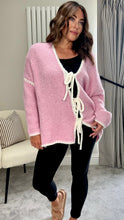 Load image into Gallery viewer, PINK CONTRAST BOW TIE CARDIGAN
