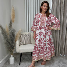 Load image into Gallery viewer, FLORAL PRINT BUTTONED MAXI DRESS -rose