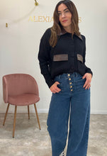 Load image into Gallery viewer, PU CONTRAST COLLAR KNIT CARDIGAN - black