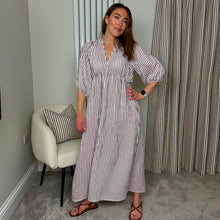 Load image into Gallery viewer, CHEESECLOTH STRIPE DRESS MOCHA