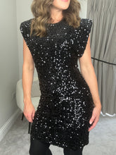 Load image into Gallery viewer, BLACK SEQUIN MINI DRESS